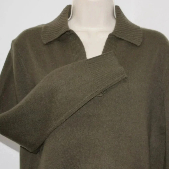 🆕 Theory Polo Collar 100% Soft Cashmere Pullover Sweater Small Olive - Picture 5 of 12